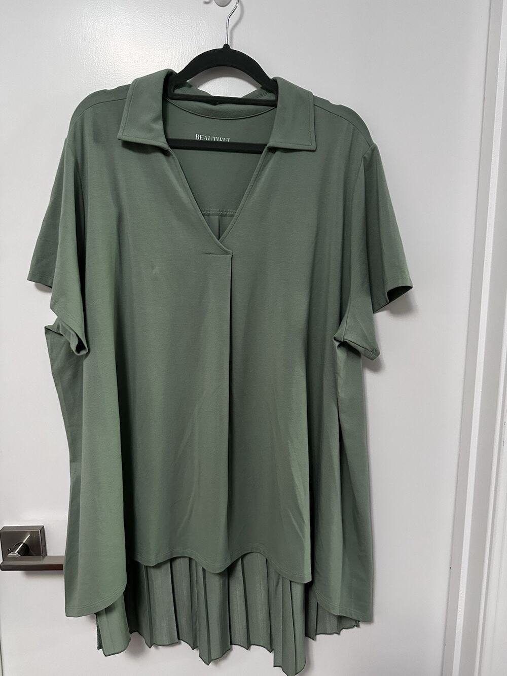 BEAUTIFUL by Lawrence Zarian Petite Hi-Low Tunic w/ Pleating Green Size XL